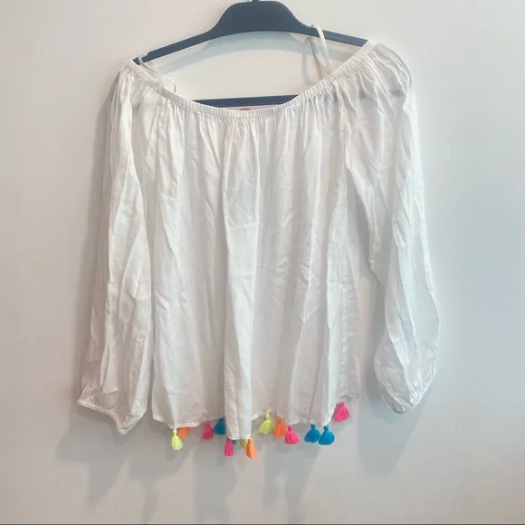 Lily Pulitzer White Top with Neon Tassels - Picture 3 of 7